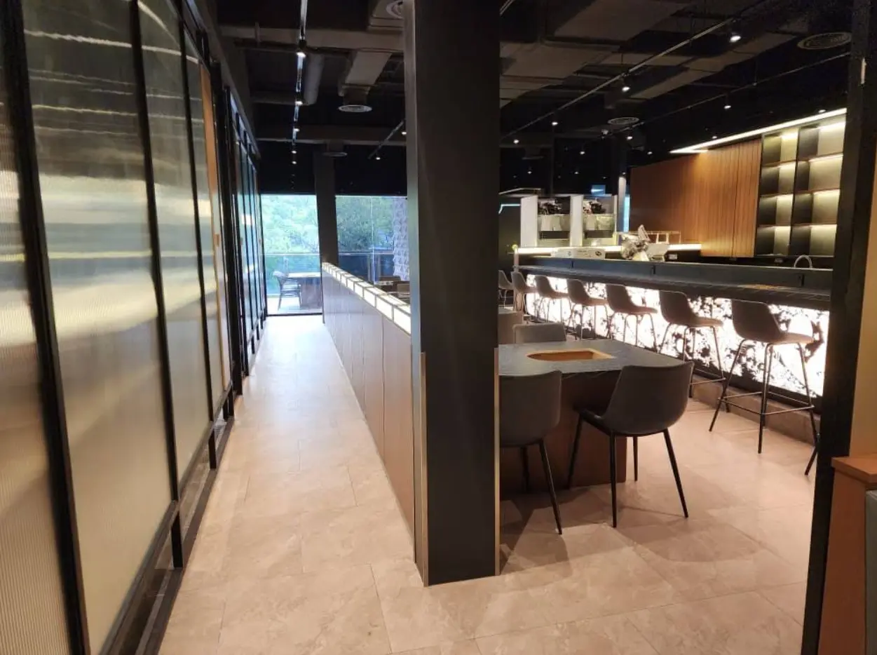 GOSANCHON — dining room and banquettes and private dining wall